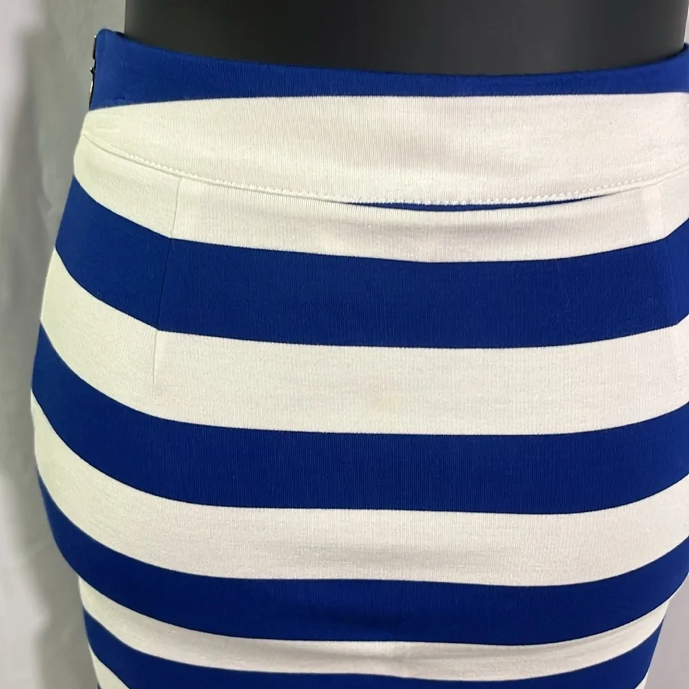 NWT Banana Republic Royal Blue & White Striped Ponte Knit Side Slit Pencil Skirt - Picture 11 of 16